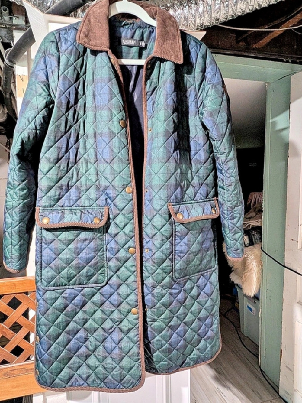 Lauren Ralph Lauren Glen Plaid Corduroy-Trim Quilted Jacket Quilted Jacket Green